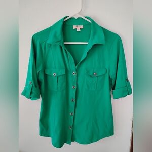 Style & Co Green Button Down Top Size Small